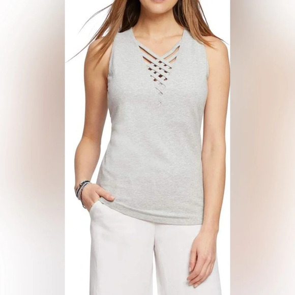 NIC & Zoe Line Up V-Neck Tank Top WHITE Size L NWT - Picture 4 of 5